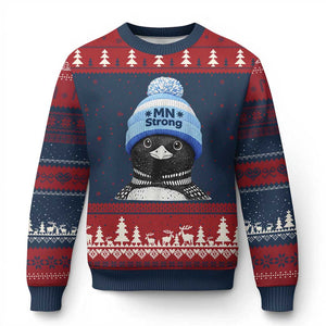 MN Strong Winter Loon with Blue Beanie Ugly Christmas Sweater Stand with Minnesota Justice Protest TS02 Navy Red Print Your Wear