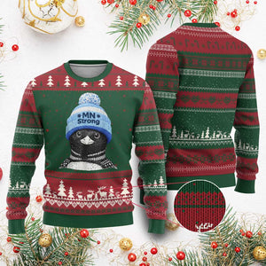 MN Strong Winter Loon with Blue Beanie Ugly Christmas Sweater Stand with Minnesota Justice Protest TS02 Red Green Print Your Wear