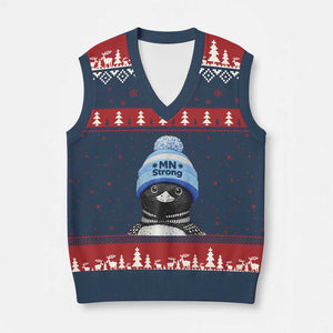 MN Strong Winter Loon with Blue Beanie V-Neck Knit Sweater Vest Stand with Minnesota Justice Protest TS02 Navy Red Print Your Wear