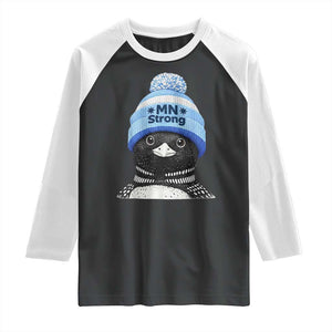 MN Strong Winter Loon with Blue Beanie Raglan Shirt Stand with Minnesota Justice Protest TS02 Black White Print Your Wear