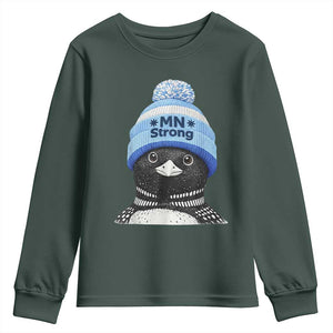 MN Strong Winter Loon with Blue Beanie Youth Sweatshirt Stand with Minnesota Justice Protest TS02 Dark Forest Green Print Your Wear