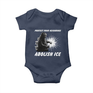 Protect Your Neighbors Abolish Ice Baby Onesie Monster Resitance Protest Graphic TS02 Navy Print Your Wear