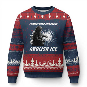 Protect Your Neighbors Abolish Ice Ugly Christmas Sweater Monster Resitance Protest Graphic TS02 Navy Red Print Your Wear