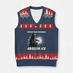 Protect Your Neighbors Abolish Ice V-Neck Knit Sweater Vest Monster Resitance Protest Graphic TS02 Navy Red Print Your Wear