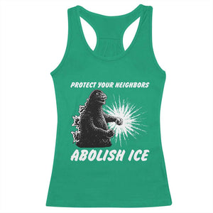 Protect Your Neighbors Abolish Ice Racerback Tank Top Monster Resitance Protest Graphic TS02 Irish Green Print Your Wear