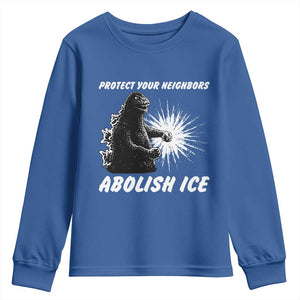 Protect Your Neighbors Abolish Ice Youth Sweatshirt Monster Resitance Protest Graphic TS02 Royal Blue Print Your Wear