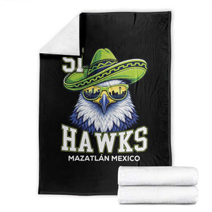 Funny Si Hawks in Mexican Sombrero Throw Blanket Seattle Skyline Pride Mazatlan Mexico Vacation Green and Blue TS02 Black Print Your Wear