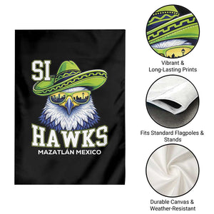 Funny Si Hawks in Mexican Sombrero Garden Flag Seattle Skyline Pride Mazatlan Mexico Vacation Green and Blue TS02 Print Your Wear