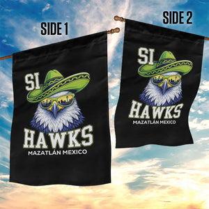 Funny Si Hawks in Mexican Sombrero Garden Flag Seattle Skyline Pride Mazatlan Mexico Vacation Green and Blue TS02 Print Your Wear