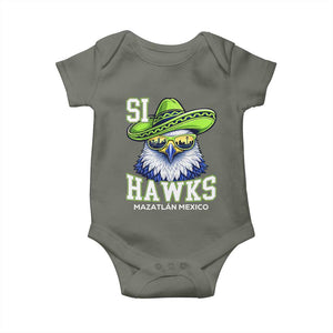 Funny Si Hawks in Mexican Sombrero Baby Onesie Seattle Skyline Pride Mazatlan Mexico Vacation Green and Blue TS02 Military Green Print Your Wear