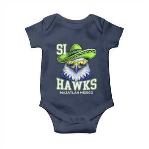 Funny Si Hawks in Mexican Sombrero Baby Onesie Seattle Skyline Pride Mazatlan Mexico Vacation Green and Blue TS02 Navy Print Your Wear