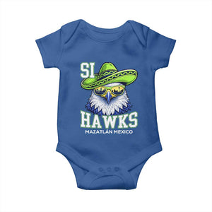 Funny Si Hawks in Mexican Sombrero Baby Onesie Seattle Skyline Pride Mazatlan Mexico Vacation Green and Blue TS02 Royal Blue Print Your Wear