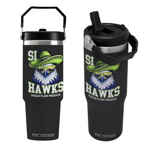 Funny Si Hawks in Mexican Sombrero Flip Straw Tumbler Seattle Skyline Pride Mazatlan Mexico Vacation Green and Blue TS02 One Size: 30 oz Black Print Your Wear