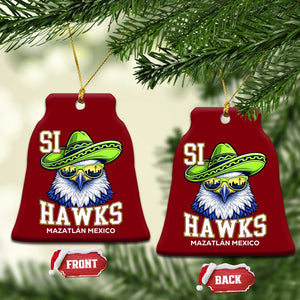 Funny Si Hawks in Mexican Sombrero Ceramic Ornament Seattle Skyline Pride Mazatlan Mexico Vacation Green and Blue TS02 Print Your Wear
