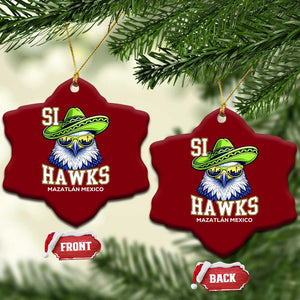 Funny Si Hawks in Mexican Sombrero Ceramic Ornament Seattle Skyline Pride Mazatlan Mexico Vacation Green and Blue TS02 Print Your Wear