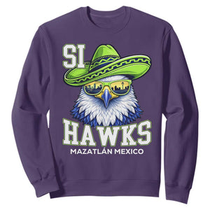 Funny Si Hawks in Mexican Sombrero Sweatshirt Seattle Skyline Pride Mazatlan Mexico Vacation Green and Blue TS02 Purple Print Your Wear