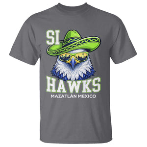 Funny Si Hawks in Mexican Sombrero T Shirt Seattle Skyline Pride Mazatlan Mexico Vacation Green and Blue TS02 Charcoal Print Your Wear
