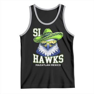 Funny Si Hawks in Mexican Sombrero Tank Top Seattle Skyline Pride Mazatlan Mexico Vacation Green and Blue TS02 Black Athletic Heather Print Your Wear