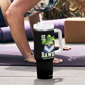 Funny Si Hawks in Mexican Sombrero Tumbler With Handle Seattle Skyline Pride Mazatlan Mexico Vacation Green and Blue TS02 Print Your Wear