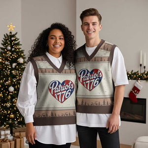 Patriots 1776 Red and Blue Heart V-Neck Knit Sweater Vest Classic Patriotic Sports Fan Style TS02 Mocha Mousse Print Your Wear