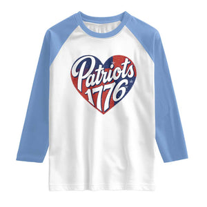 Patriots 1776 Red and Blue Heart Raglan Shirt Classic Patriotic Sports Fan Style TS02 White Carolina Blue Print Your Wear