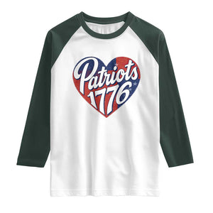 Patriots 1776 Red and Blue Heart Raglan Shirt Classic Patriotic Sports Fan Style TS02 White Dark Forest Green Print Your Wear