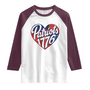 Patriots 1776 Red and Blue Heart Raglan Shirt Classic Patriotic Sports Fan Style TS02 White Maroon Print Your Wear