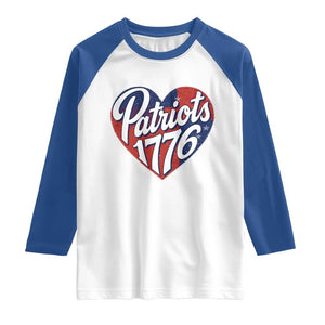Patriots 1776 Red and Blue Heart Raglan Shirt Classic Patriotic Sports Fan Style TS02 White Royal Print Your Wear