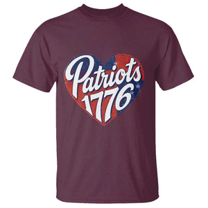 Patriots 1776 Red and Blue Heart T Shirt Classic Patriotic Sports Fan Style TS02 Maroon Print Your Wear