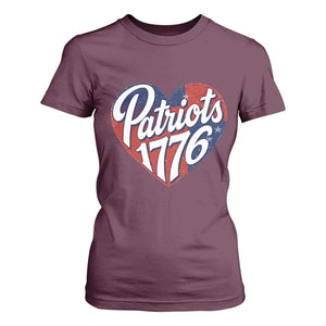 Patriots 1776 Red and Blue Heart T Shirt For Women Classic Patriotic Sports Fan Style TS02 Maroon Print Your Wear