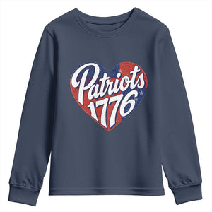 Patriots 1776 Red and Blue Heart Youth Sweatshirt Classic Patriotic Sports Fan Style TS02 Navy Print Your Wear