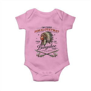 Funny I'm Chief Pokalotatwat from The Tribe Baby Onesie Indigenous Native American Vintage Headdress TS02 Light Pink Print Your Wear