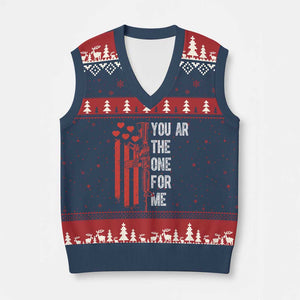 You AR The One for Me V-Neck Knit Sweater Vest Patriotic Valentine Gun Romantic Rifle and Flag TS02 Navy Red Print Your Wear