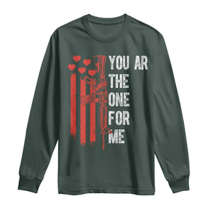 You AR The One for Me Long Sleeve Shirt Patriotic Valentine Gun Romantic Rifle and Flag TS02 Dark Forest Green Print Your Wear
