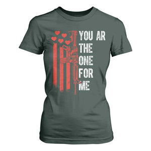 You AR The One for Me T Shirt For Women Patriotic Valentine Gun Romantic Rifle and Flag TS02 Dark Forest Green Print Your Wear