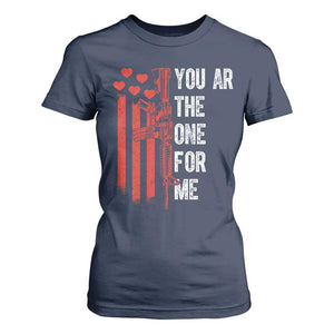 You AR The One for Me T Shirt For Women Patriotic Valentine Gun Romantic Rifle and Flag TS02 Navy Print Your Wear