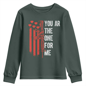 You AR The One for Me Youth Sweatshirt Patriotic Valentine Gun Romantic Rifle and Flag TS02 Dark Forest Green Print Your Wear