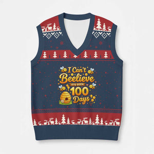 I Can't Believe It's Been 100 Days of School Cute Bee V-Neck Knit Sweater Vest TS02 Navy Red Print Your Wear