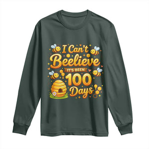 I Can't Believe It's Been 100 Days of School Cute Bee Long Sleeve Shirt TS02 Dark Forest Green Print Your Wear