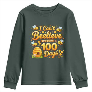 I Can't Believe It's Been 100 Days of School Cute Bee Youth Sweatshirt TS02 Dark Forest Green Print Your Wear