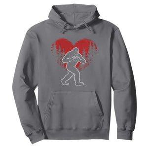 Funny Valentine Bigfoot in Love Heart Hand Sign Hoodie Romantic Sasquatch in Forest Valentines Day TS02 Charcoal Print Your Wear