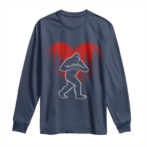 Funny Valentine Bigfoot in Love Heart Hand Sign Long Sleeve Shirt Romantic Sasquatch in Forest Valentines Day TS02 Navy Print Your Wear