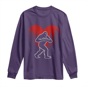 Funny Valentine Bigfoot in Love Heart Hand Sign Long Sleeve Shirt Romantic Sasquatch in Forest Valentines Day TS02 Purple Print Your Wear