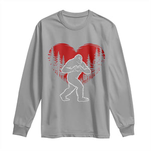Funny Valentine Bigfoot in Love Heart Hand Sign Long Sleeve Shirt Romantic Sasquatch in Forest Valentines Day TS02 Sport Gray Print Your Wear