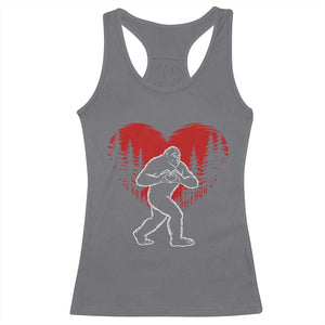 Funny Valentine Bigfoot in Love Heart Hand Sign Racerback Tank Top Romantic Sasquatch in Forest Valentines Day TS02 Charcoal Print Your Wear