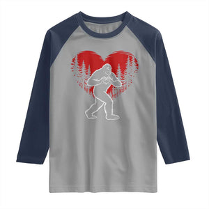 Funny Valentine Bigfoot in Love Heart Hand Sign Raglan Shirt Romantic Sasquatch in Forest Valentines Day TS02 Sport Gray Navy Print Your Wear