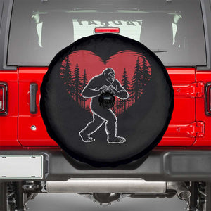 Funny Valentine Bigfoot in Love Heart Hand Sign Spare Tire Cover Romantic Sasquatch in Forest Valentines Day TS02 Black Print Your Wear
