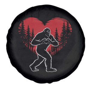 Funny Valentine Bigfoot in Love Heart Hand Sign Spare Tire Cover Romantic Sasquatch in Forest Valentines Day TS02 Print Your Wear