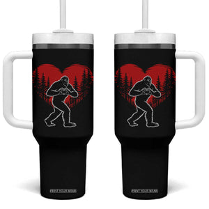 Funny Valentine Bigfoot in Love Heart Hand Sign Tumbler With Handle Romantic Sasquatch in Forest Valentines Day TS02 One Size: 40 oz Black Print Your Wear
