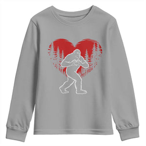 Funny Valentine Bigfoot in Love Heart Hand Sign Youth Sweatshirt Romantic Sasquatch in Forest Valentines Day TS02 Sport Gray Print Your Wear